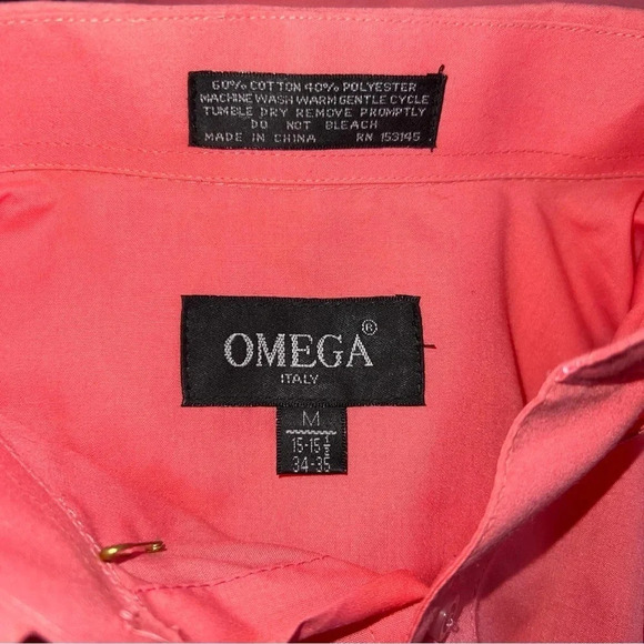 Omega Italy Men's Premium Designer Long Sleeve Dress Shirt Medium 15 1/2 35 SPOT - Picture 7 of 7